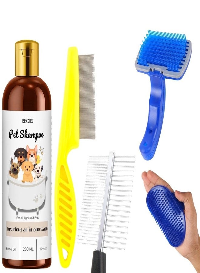 مجموعة شامبو للحيوانات الأليفة مع فرشاة ومشط للعناية، غسول متكامل، 200 مل (عبوة من 5 قطع) - Image 1